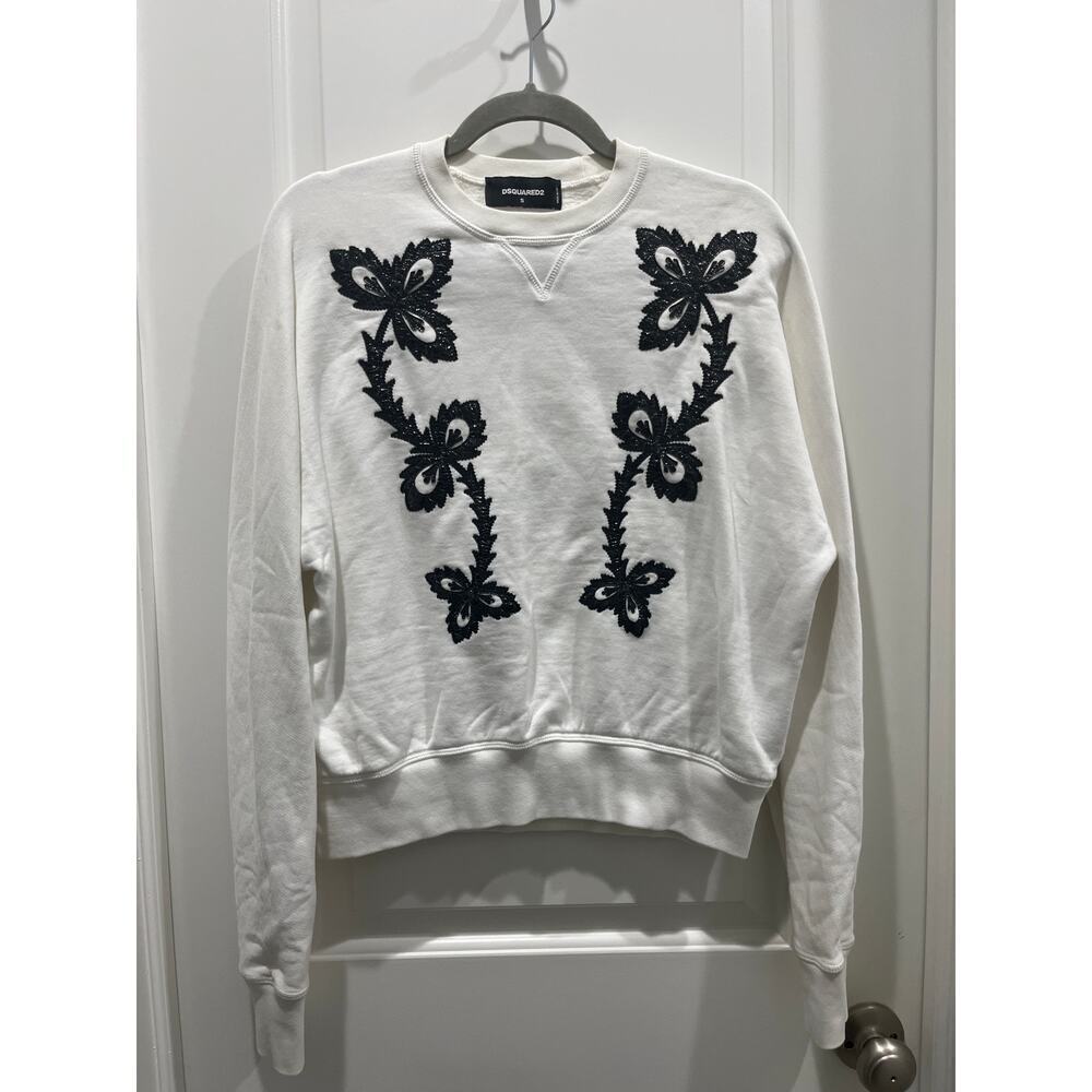 DSquared2 Women’s Crewneck White Sweatshirt w/ Appliqué Detail Sz S